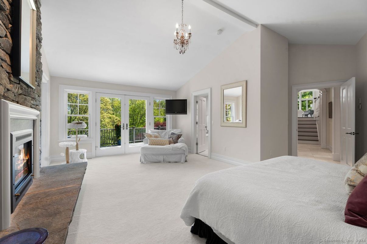 Bedroom, Chandelier, Fireplace, Interior