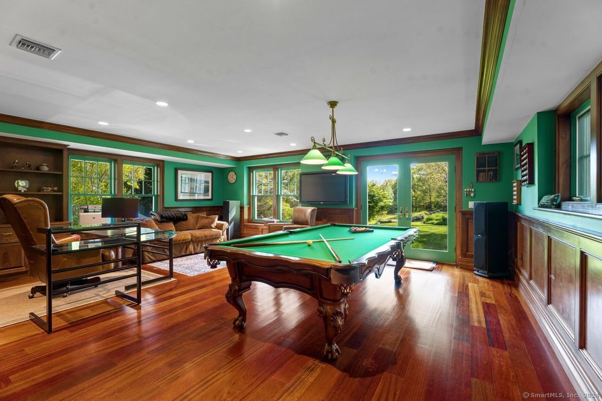 Billiard Table, Game Room, Home Office, Interior, Pendant Lights, Recessed Lighting, Wood Texture Flooring