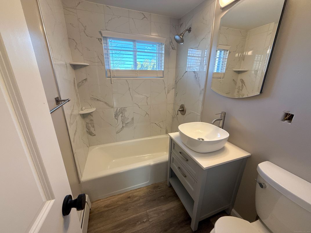 Bathroom, Interior, Marble Walls, Wood Texture Flooring