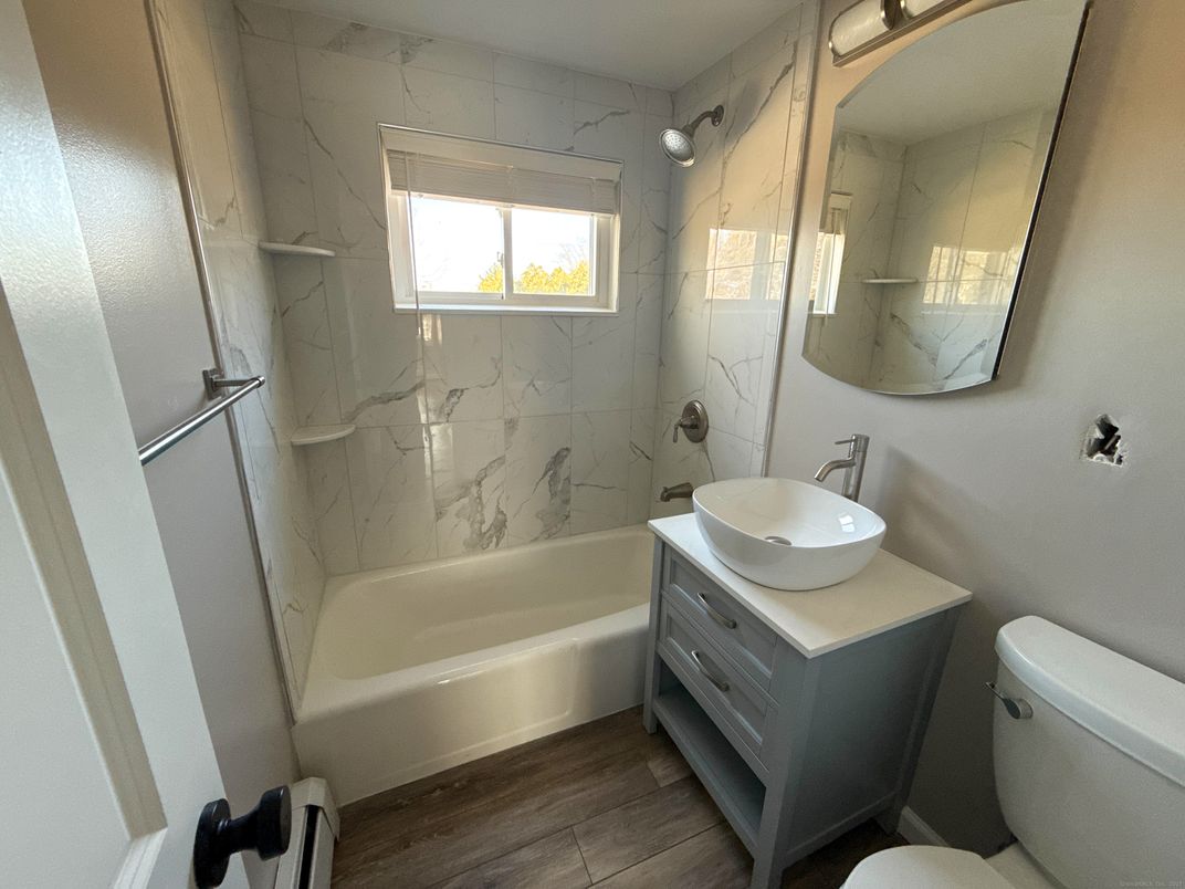 Bathroom, Interior, Marble Walls, Wood Texture Flooring