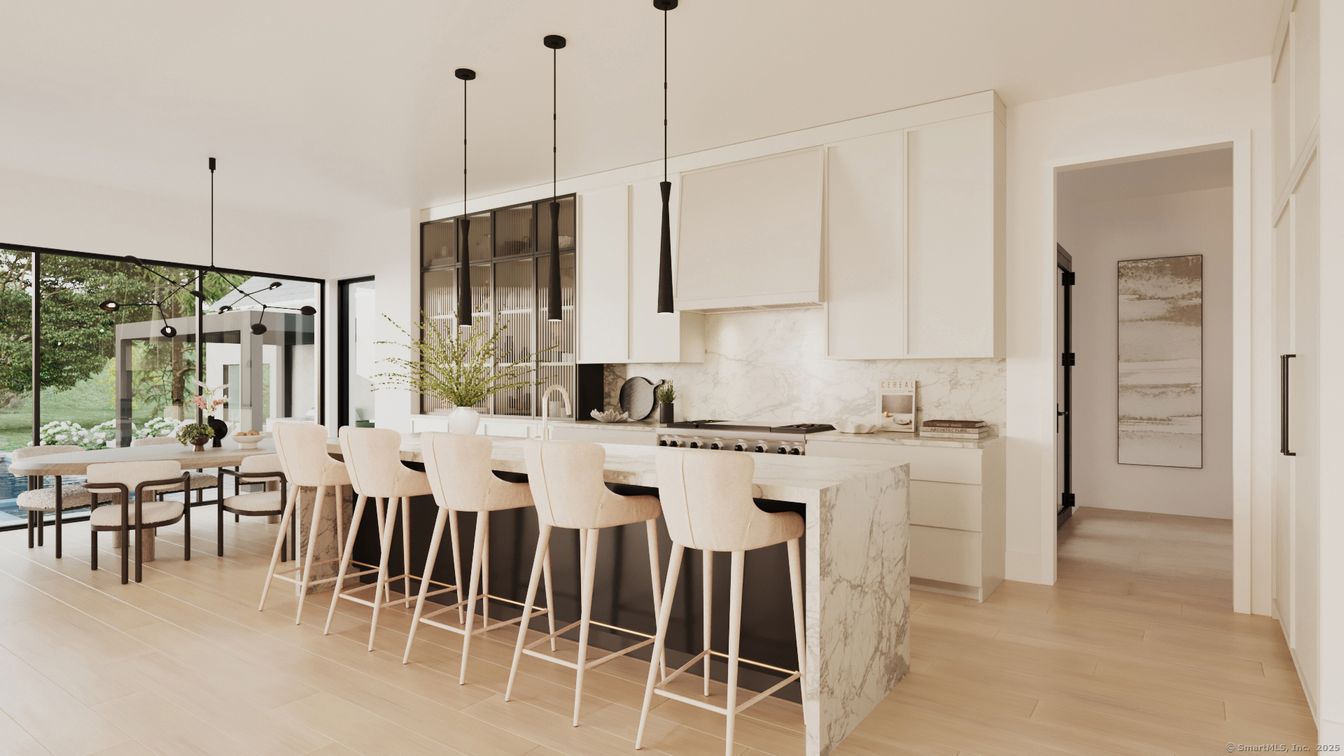 Dining room, Interior, Kitchen, Pendant Lights, Wood Texture Flooring