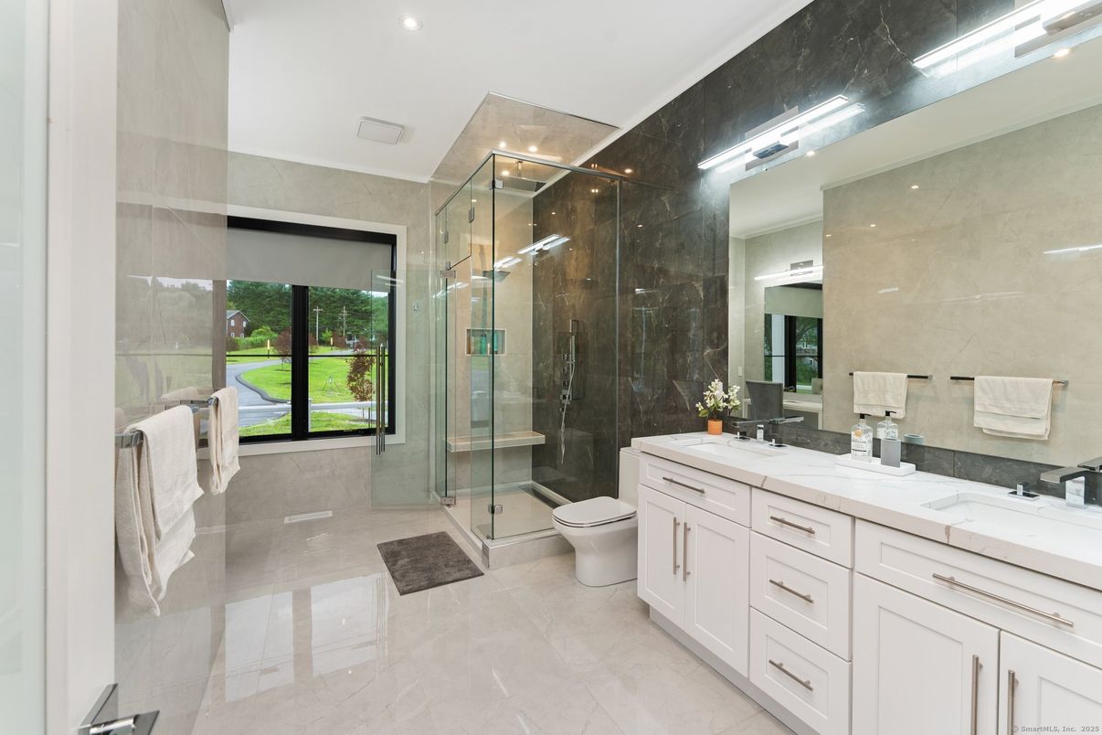 Bathroom, Dual Sink Vanities, Glass Shower, Interior, Recessed Lighting