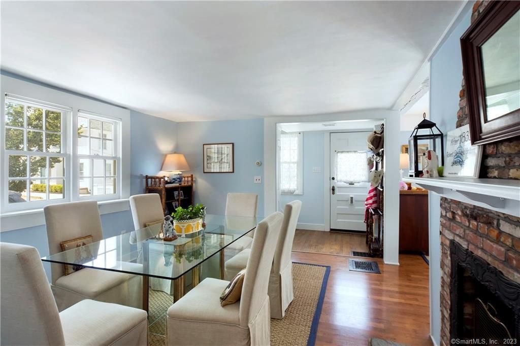 Dining room, Fireplace, Interior, Wood Texture Flooring
