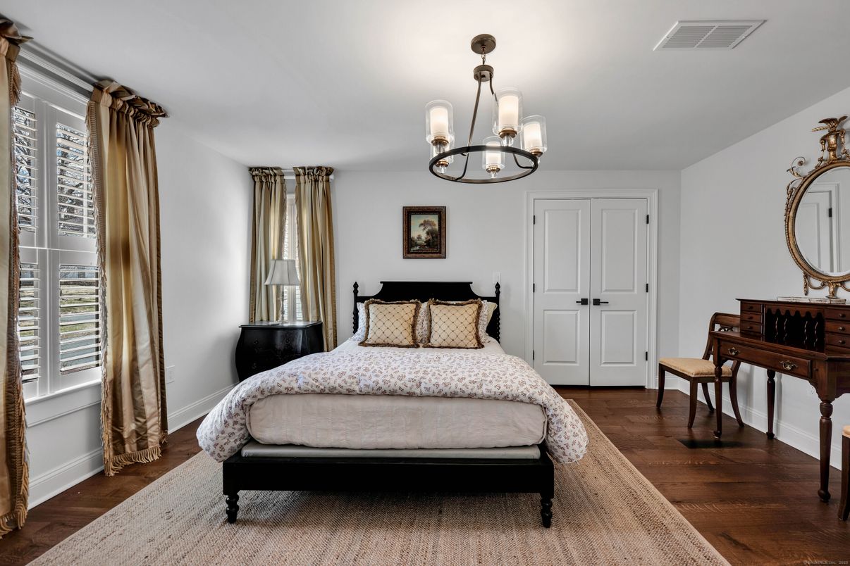 Bedroom, Chandelier, Interior, Wood Texture Flooring