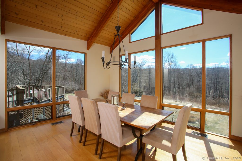 Dining room, Interior, Pendant Lights, Wooden Beams, Wooden Ceilings, Wood Texture Flooring