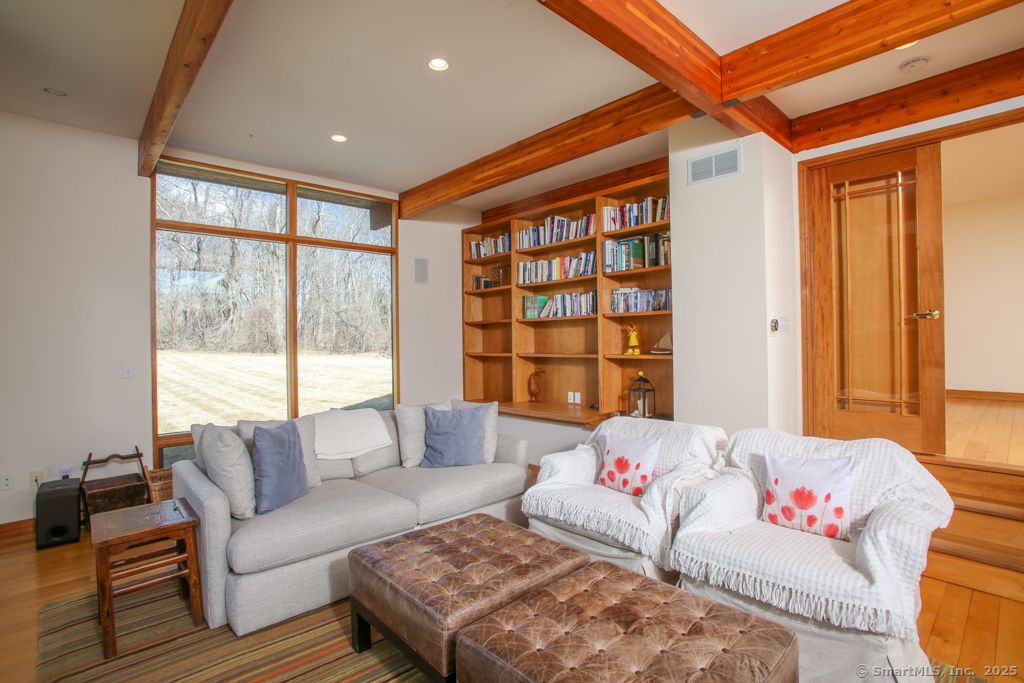 Interior, Living room, Recessed Lighting, Wooden Beams, Wood Texture Flooring