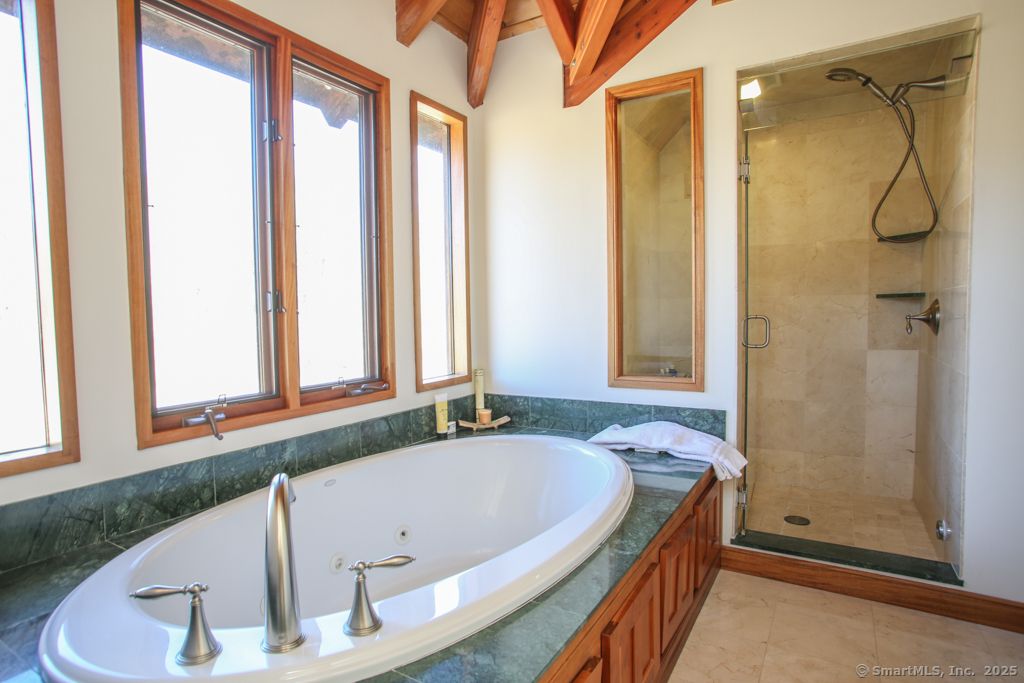 Bathroom, Glass Shower, Interior, Wooden Beams