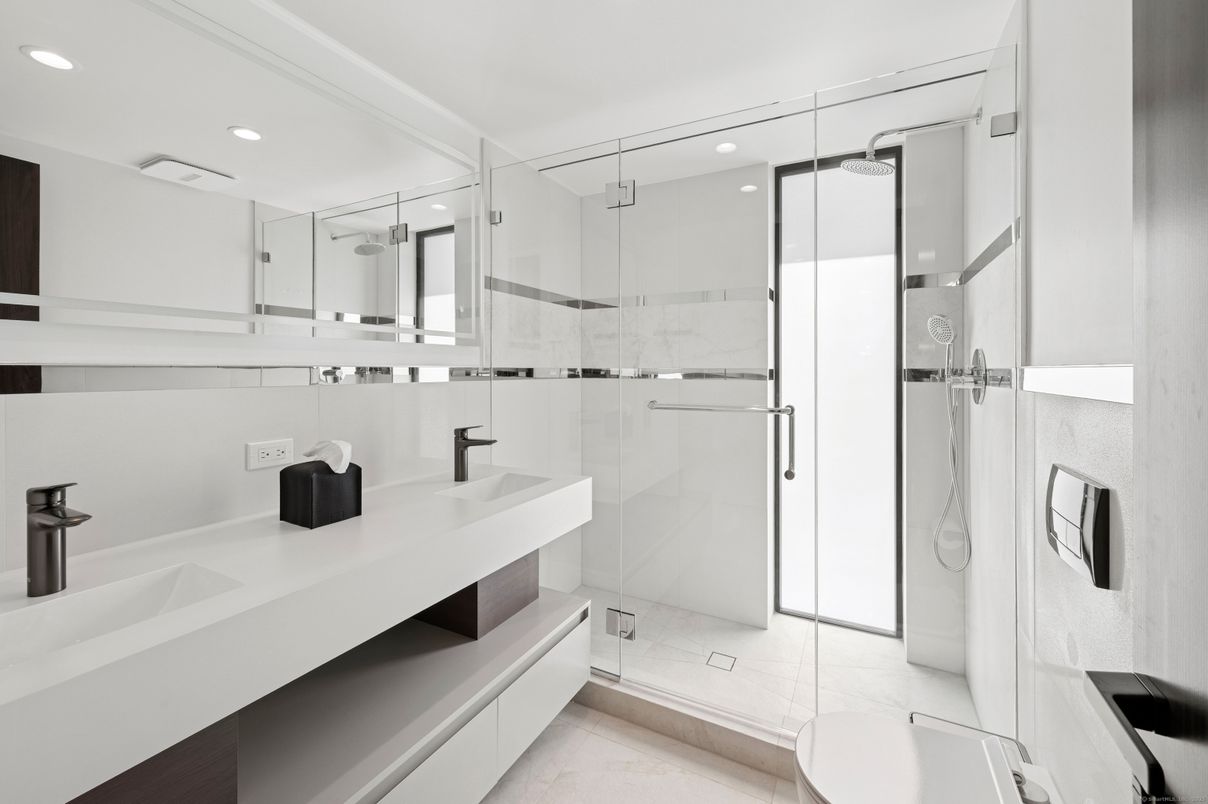 Bathroom, Dual Sink Vanities, Glass Shower, Interior, Recessed Lighting