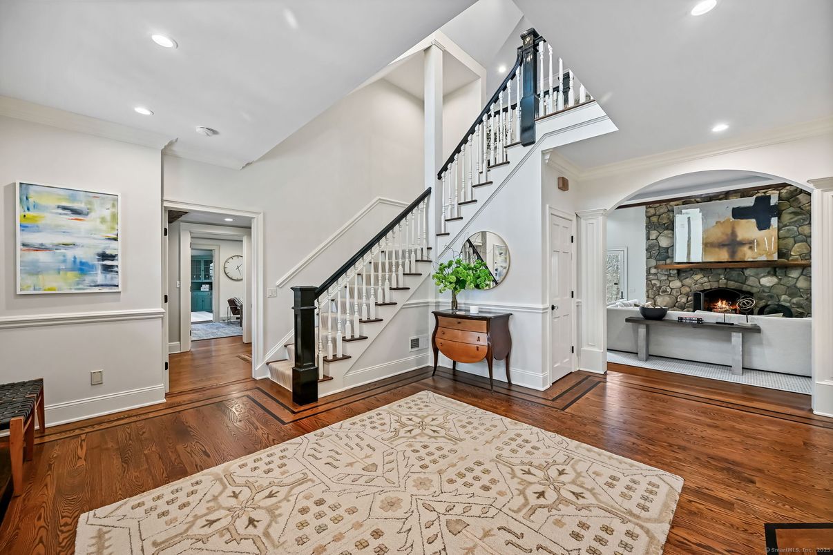 Fireplace, Interior, Recessed Lighting, Wood Texture Flooring