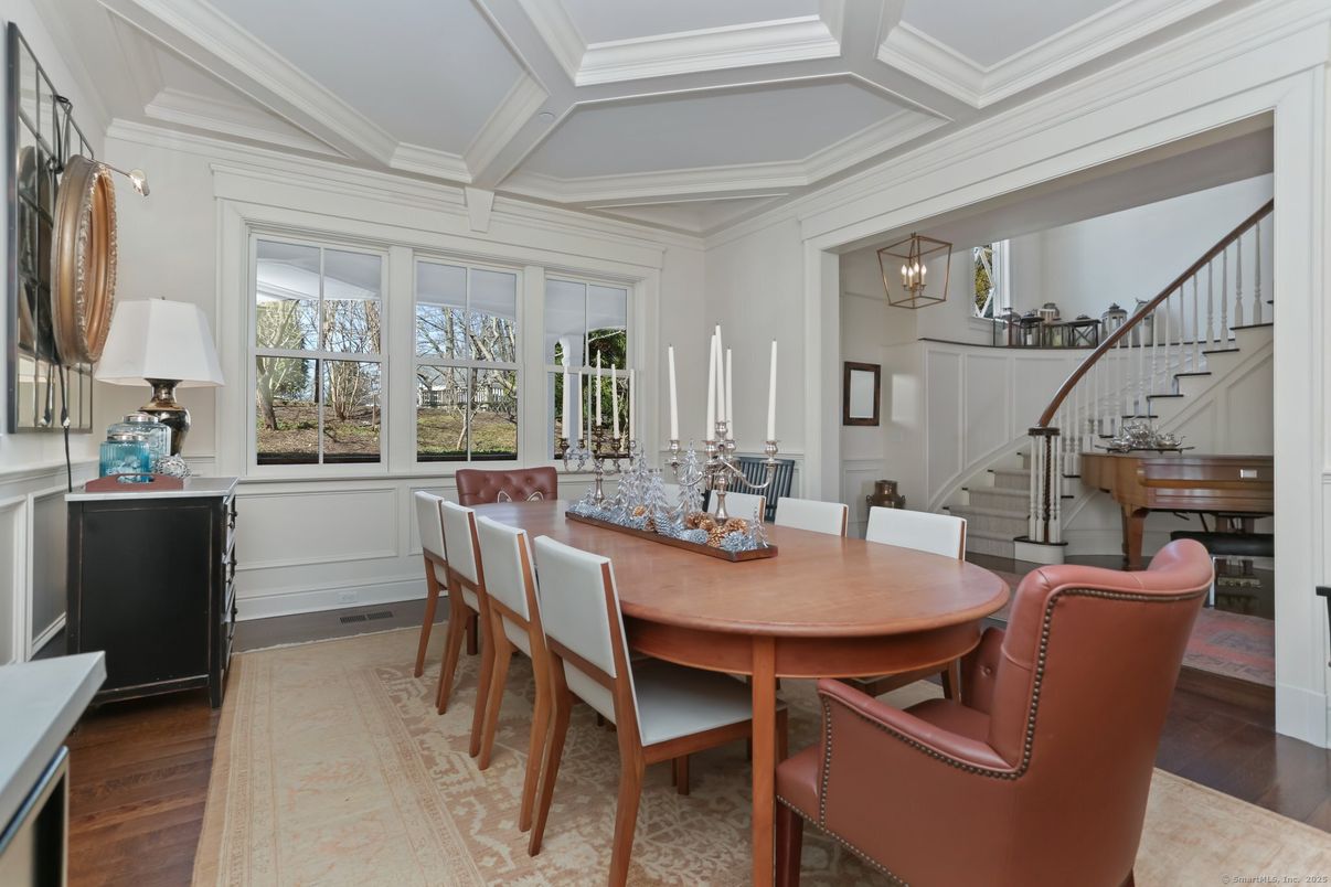 Dining room, Interior, Pendant Lights, Wood Texture Flooring
