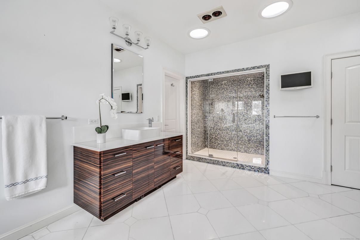 Bathroom, Dual Sink Vanities, Glass Shower, Interior, Recessed Lighting