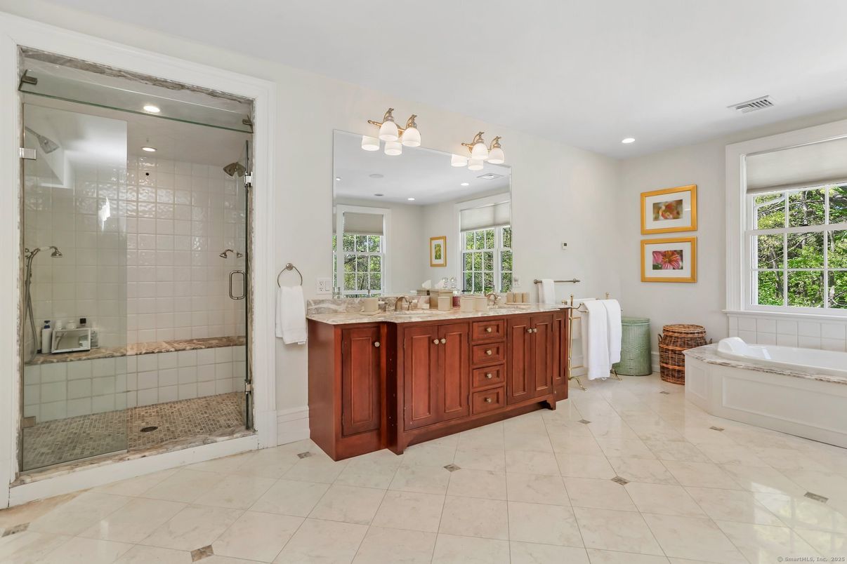 Bathroom, Dual Sink Vanities, Glass Shower, Interior, Recessed Lighting