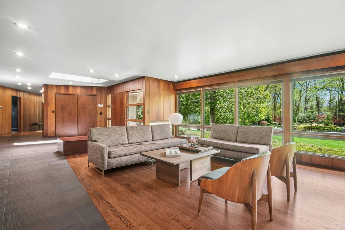 Interior, Living room, Recessed Lighting, Wood Texture Flooring, Wooden Walls