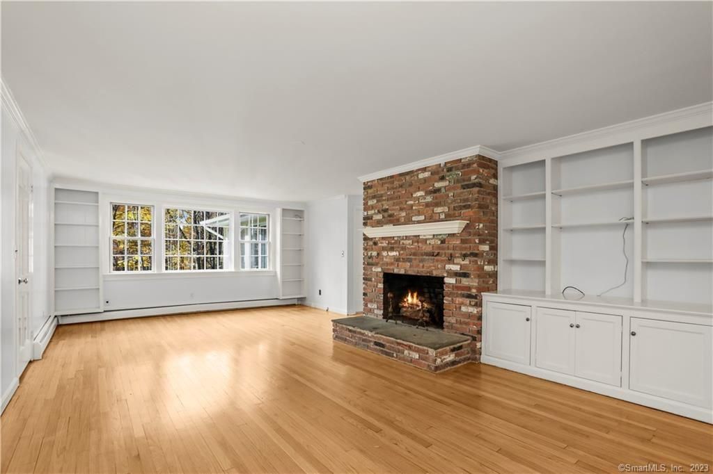 Empty room, Fireplace, Interior, Stone Walls, Wood Texture Flooring