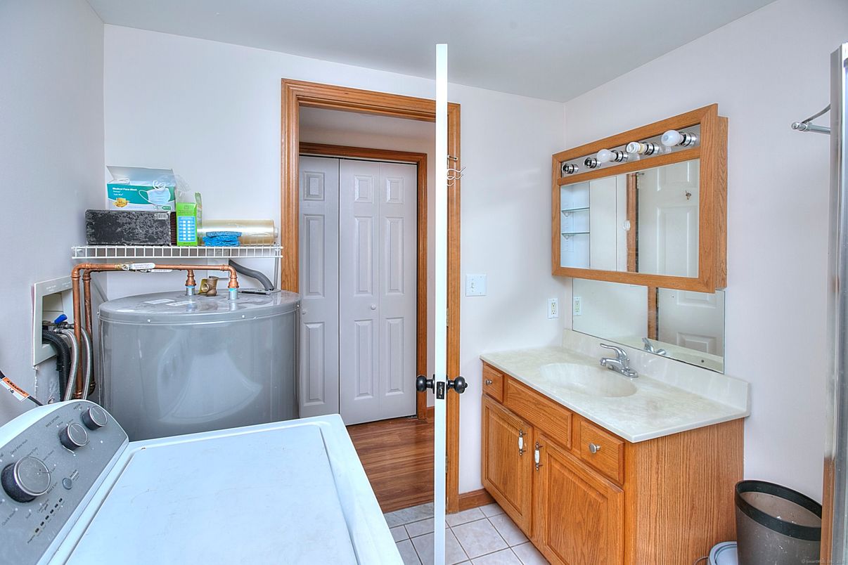 Bathroom, Interior, Washer, Wood Texture Flooring