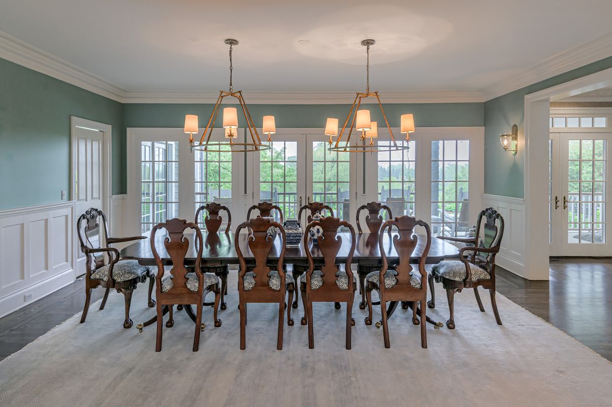 Chandelier, Dining room, Interior, Wood Texture Flooring