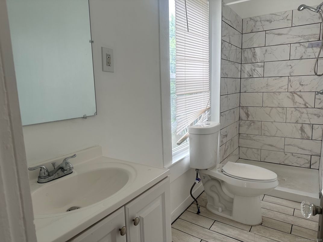 Bathroom, Interior, Marble Walls, Wood Texture Flooring