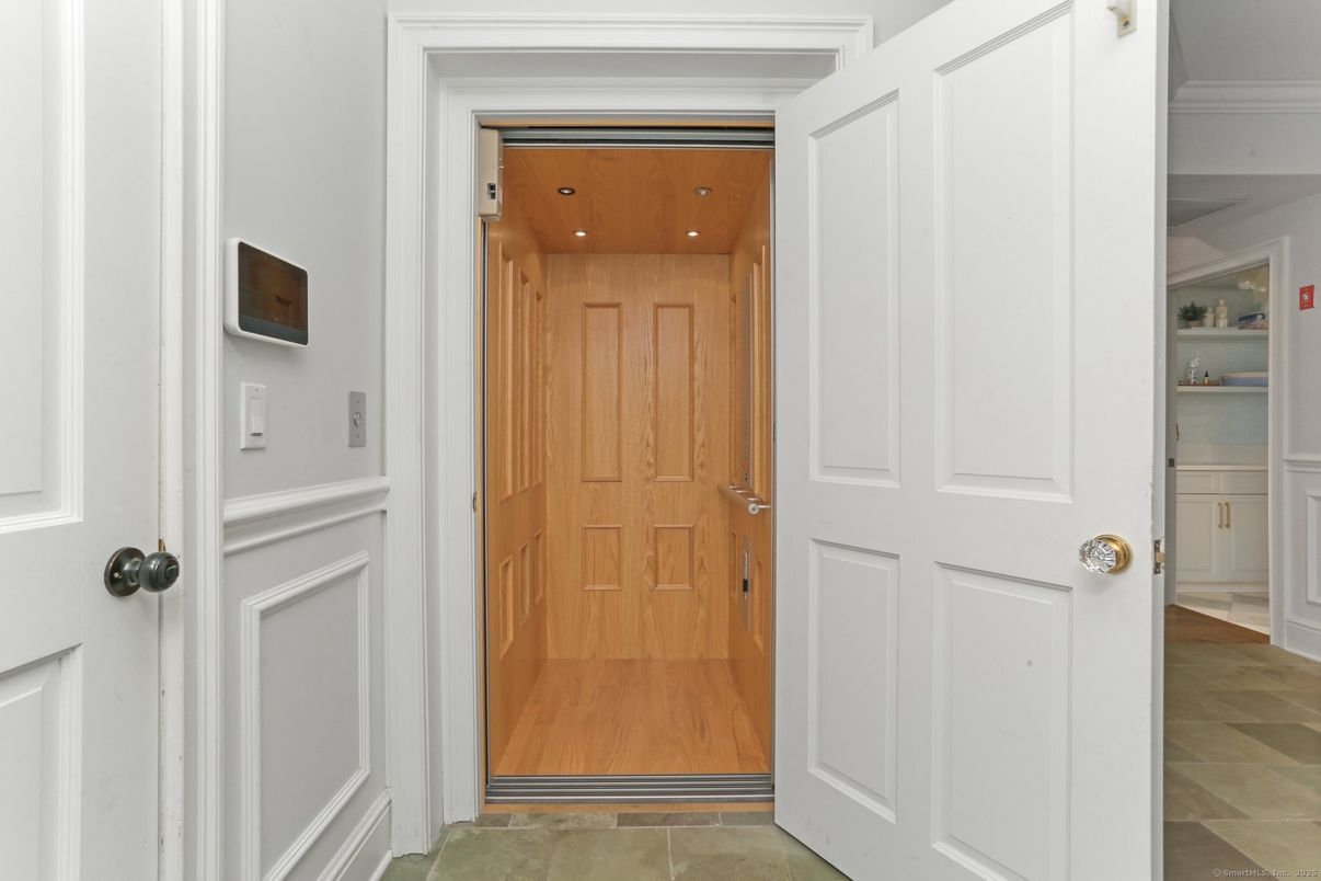 Elevator, Interior, Recessed Lighting, Wooden Ceilings, Wood Texture Flooring, Wooden Walls