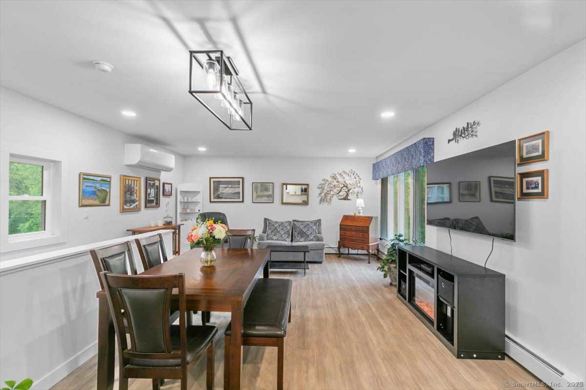 Dining room, Interior, Recessed Lighting, Wood Texture Flooring