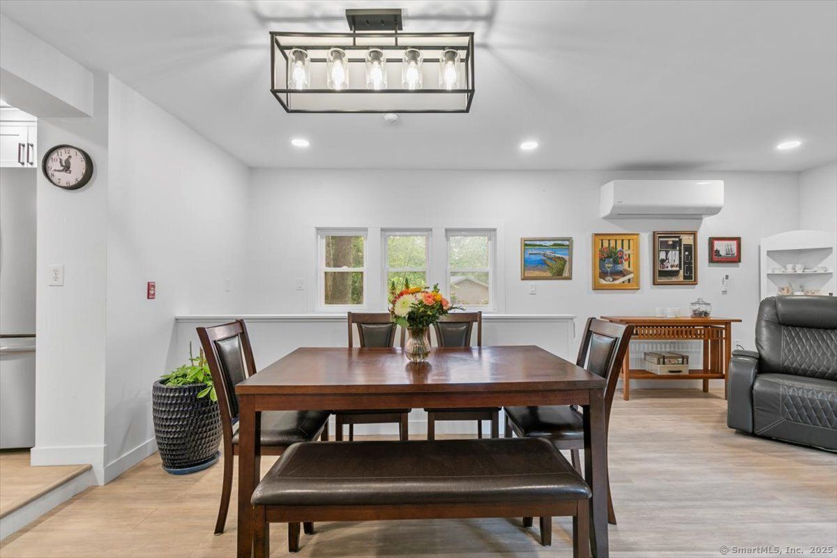 Dining room, Interior, Recessed Lighting, Wood Texture Flooring