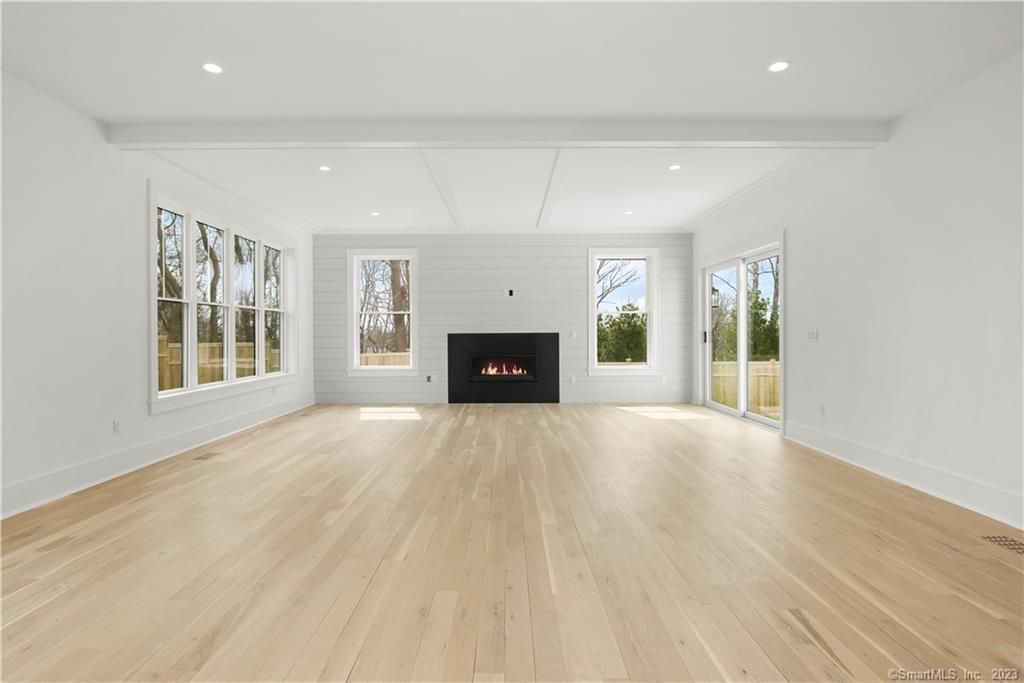 Empty room, Fireplace, Interior, Recessed Lighting, Wood Texture Flooring