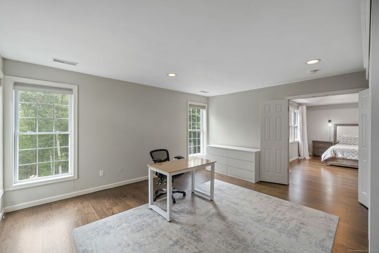 Bedroom, Home Office, Interior, Recessed Lighting, Wood Texture Flooring