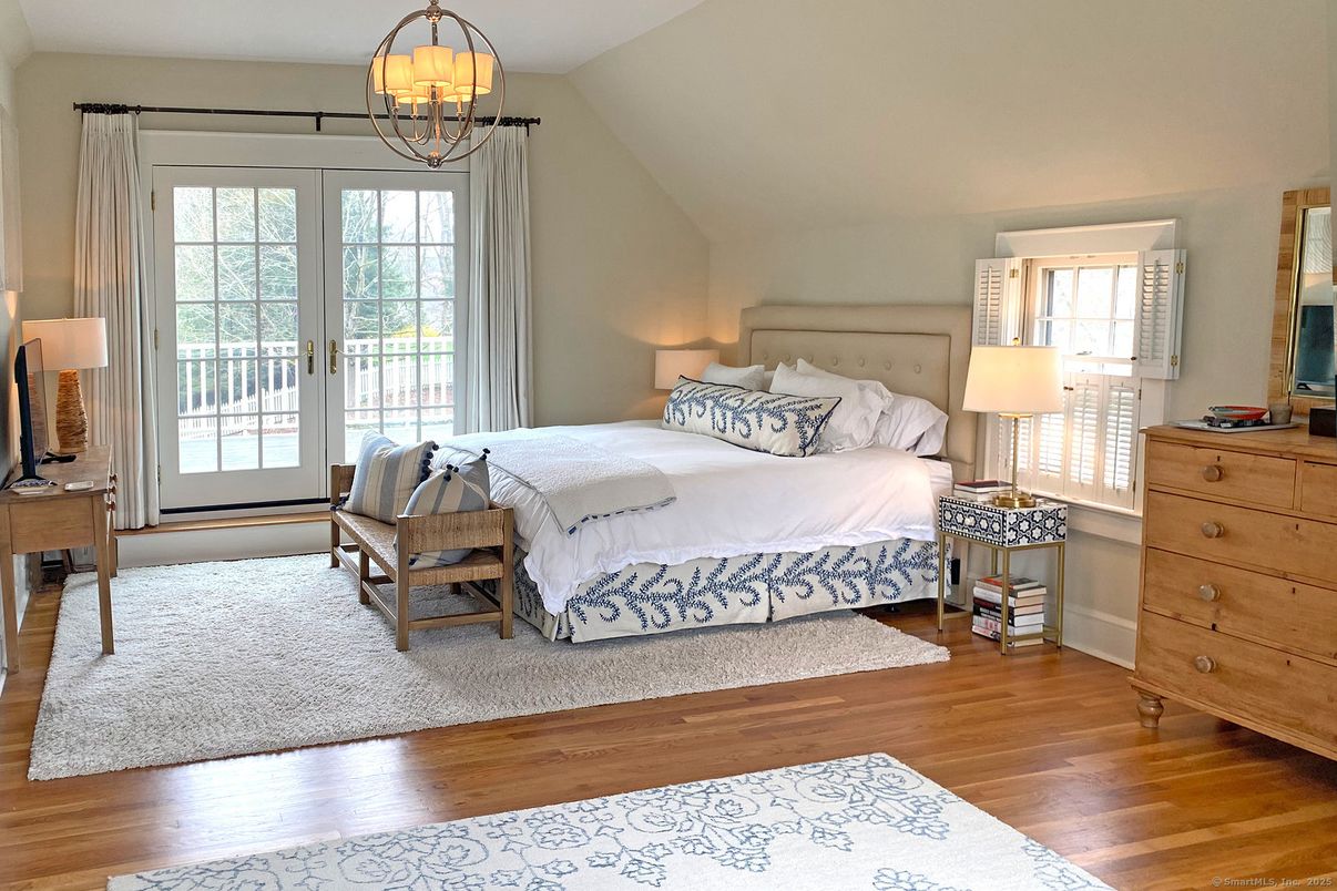 Bedroom, Chandelier, Interior, Wood Texture Flooring