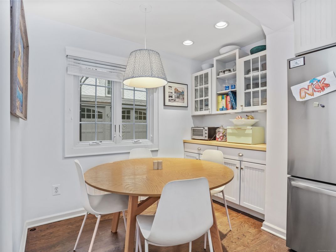 Dining room, Interior, Pendant Lights, Recessed Lighting, Wood Texture Flooring