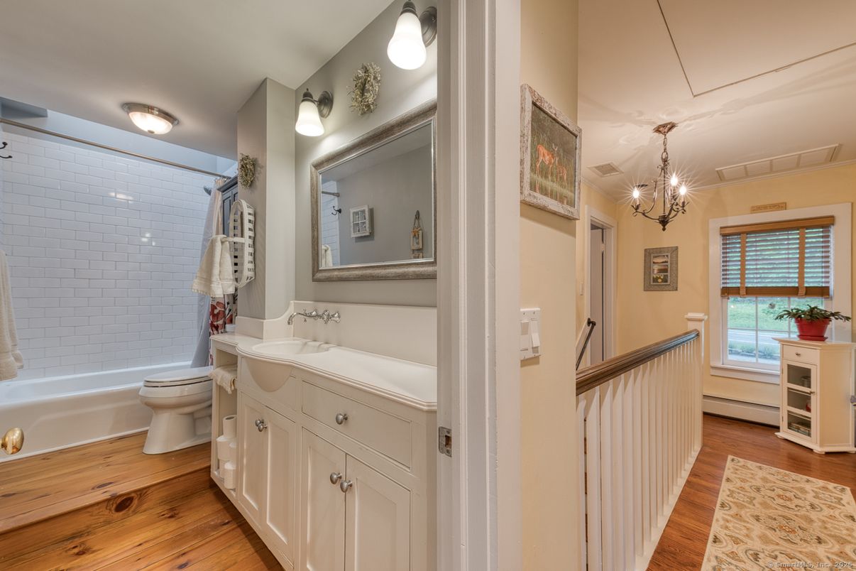 Bathroom, Chandelier, Interior, Wood Texture Flooring