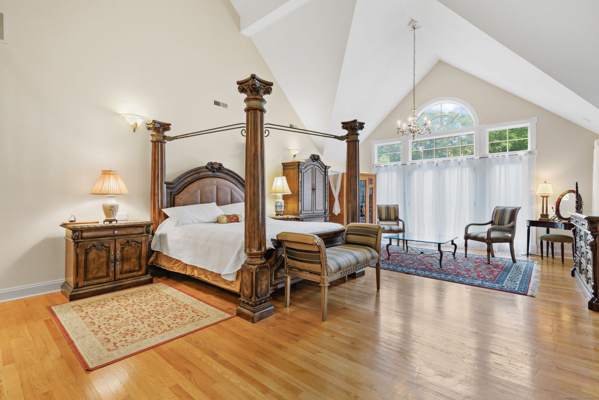 Bedroom, Chandelier, Interior, Wood Texture Flooring