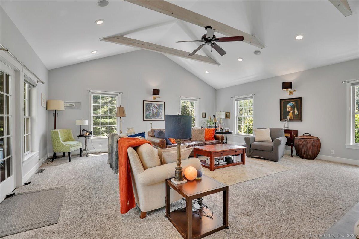 Interior, Living room, Recessed Lighting, Wooden Beams