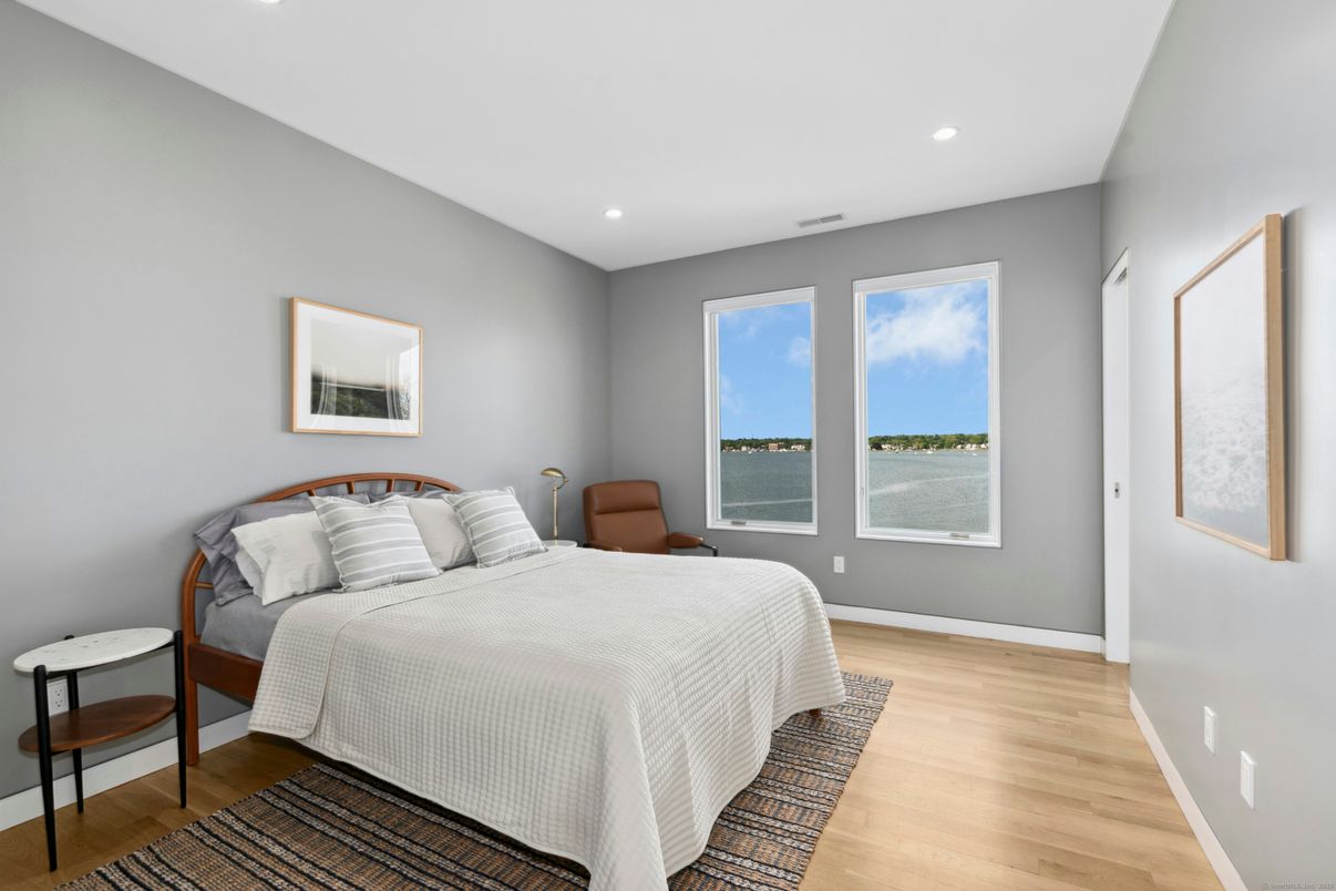 Bedroom, Interior, Recessed Lighting, Water, Wood Texture Flooring