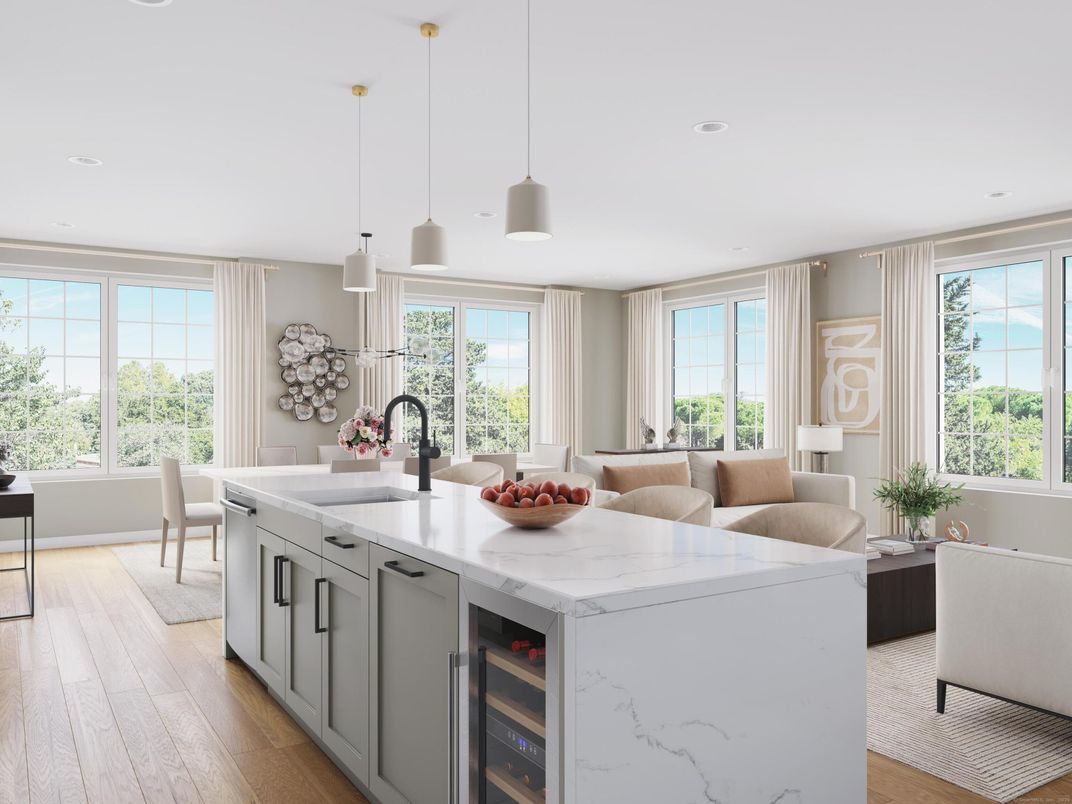 Dining room, Interior, Kitchen, Living room, Pendant Lights, Recessed Lighting, Wood Texture Flooring
