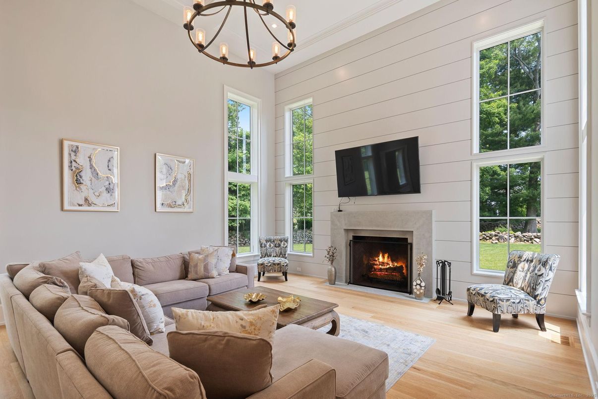 Chandelier, Fireplace, Interior, Living room, Wood Texture Flooring