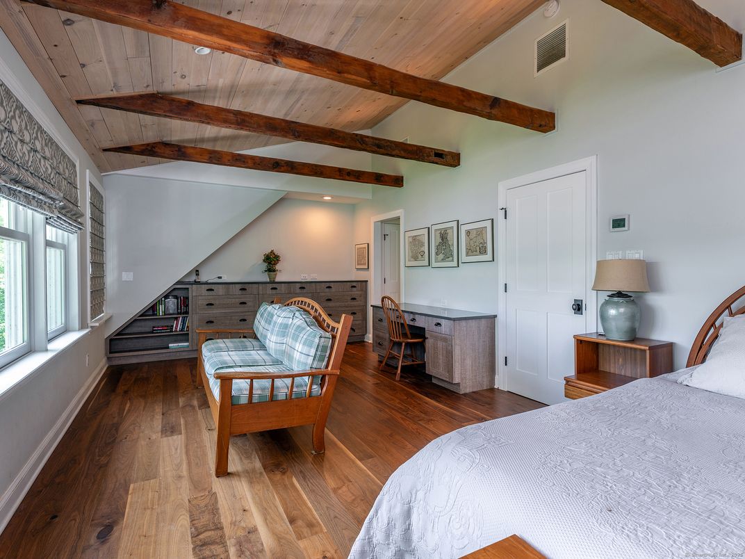 Bedroom, Interior, Recessed Lighting, Wooden Beams, Wooden Ceilings, Wood Texture Flooring