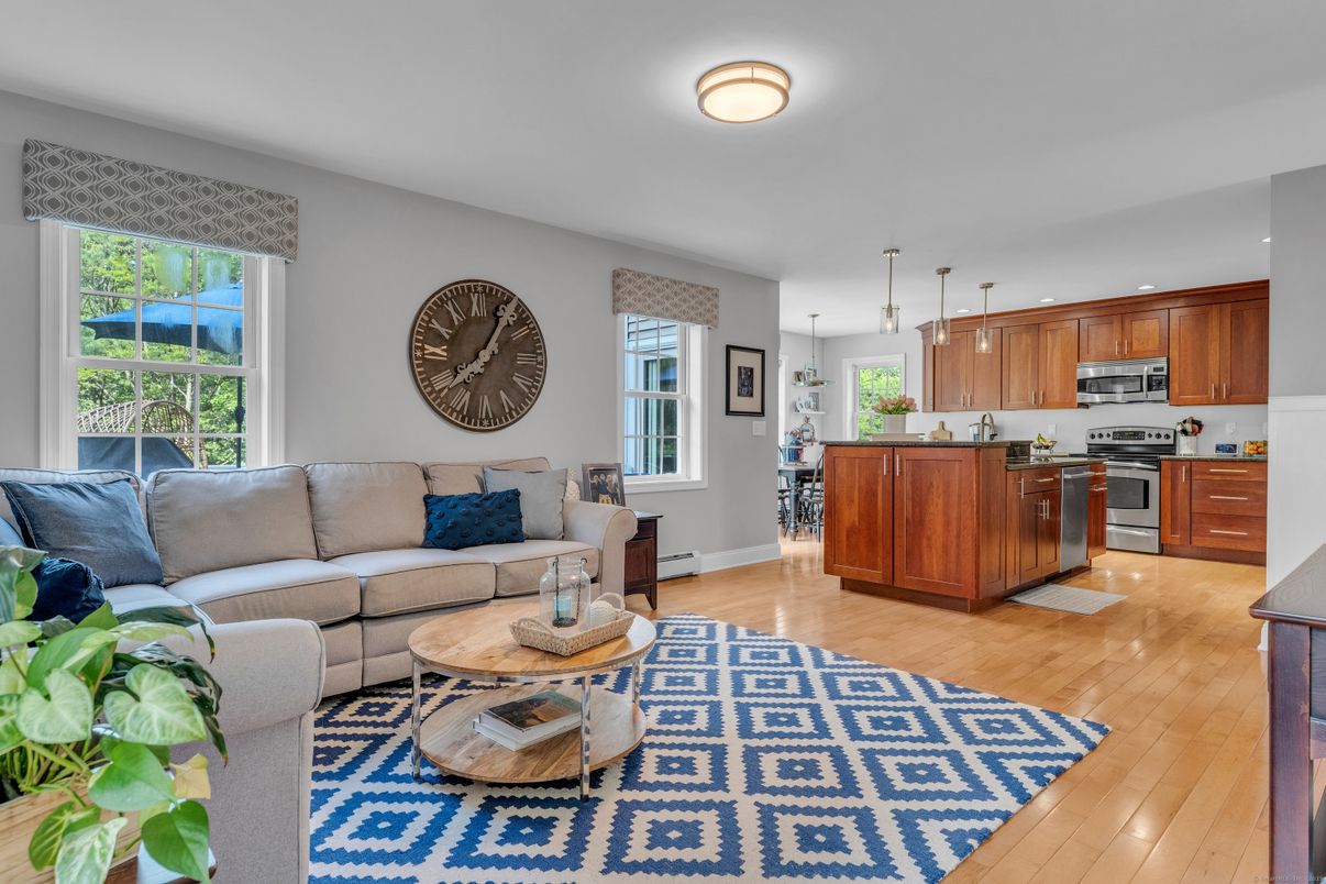 Interior, Kitchen, Living room, Pendant Lights, Recessed Lighting, Stainless Steel Appliances, Wood Texture Flooring