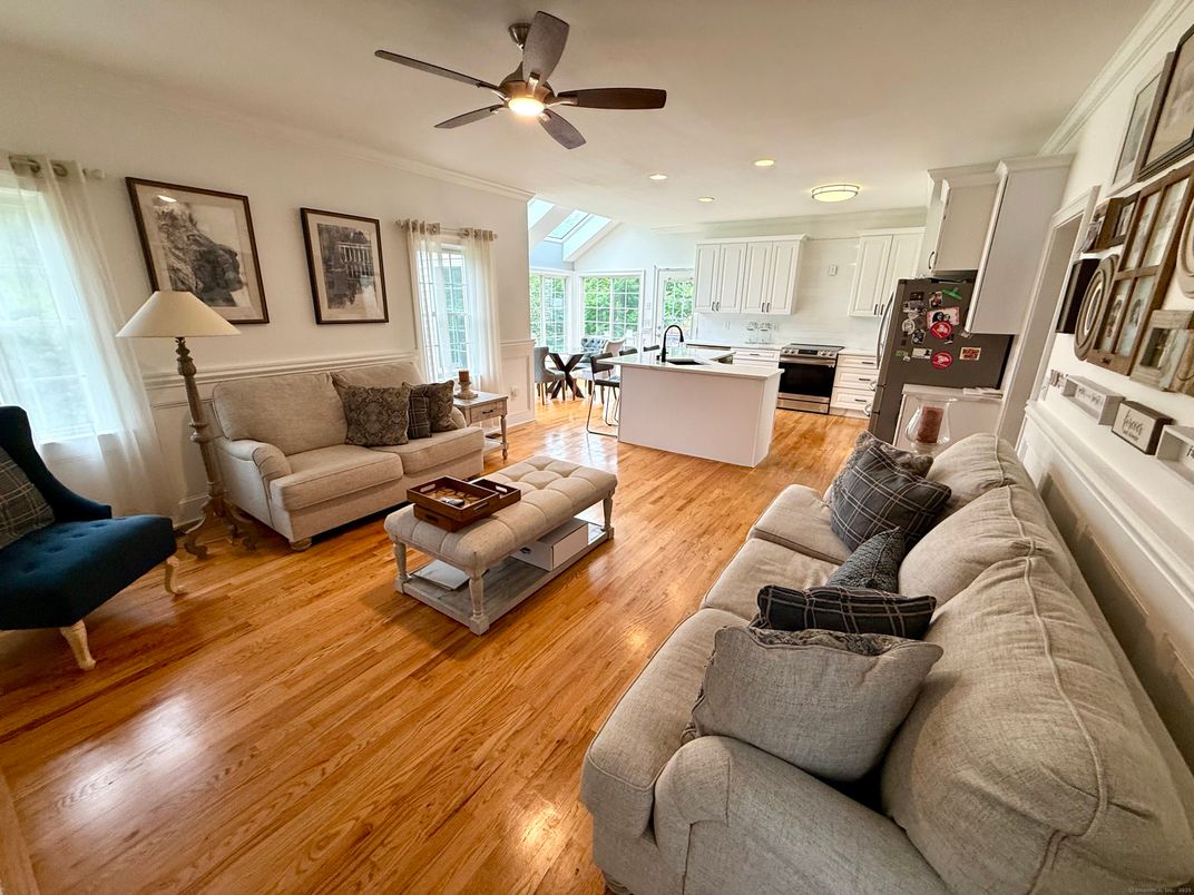 Dining room, Interior, Kitchen, Living room, Recessed Lighting, Wood Texture Flooring
