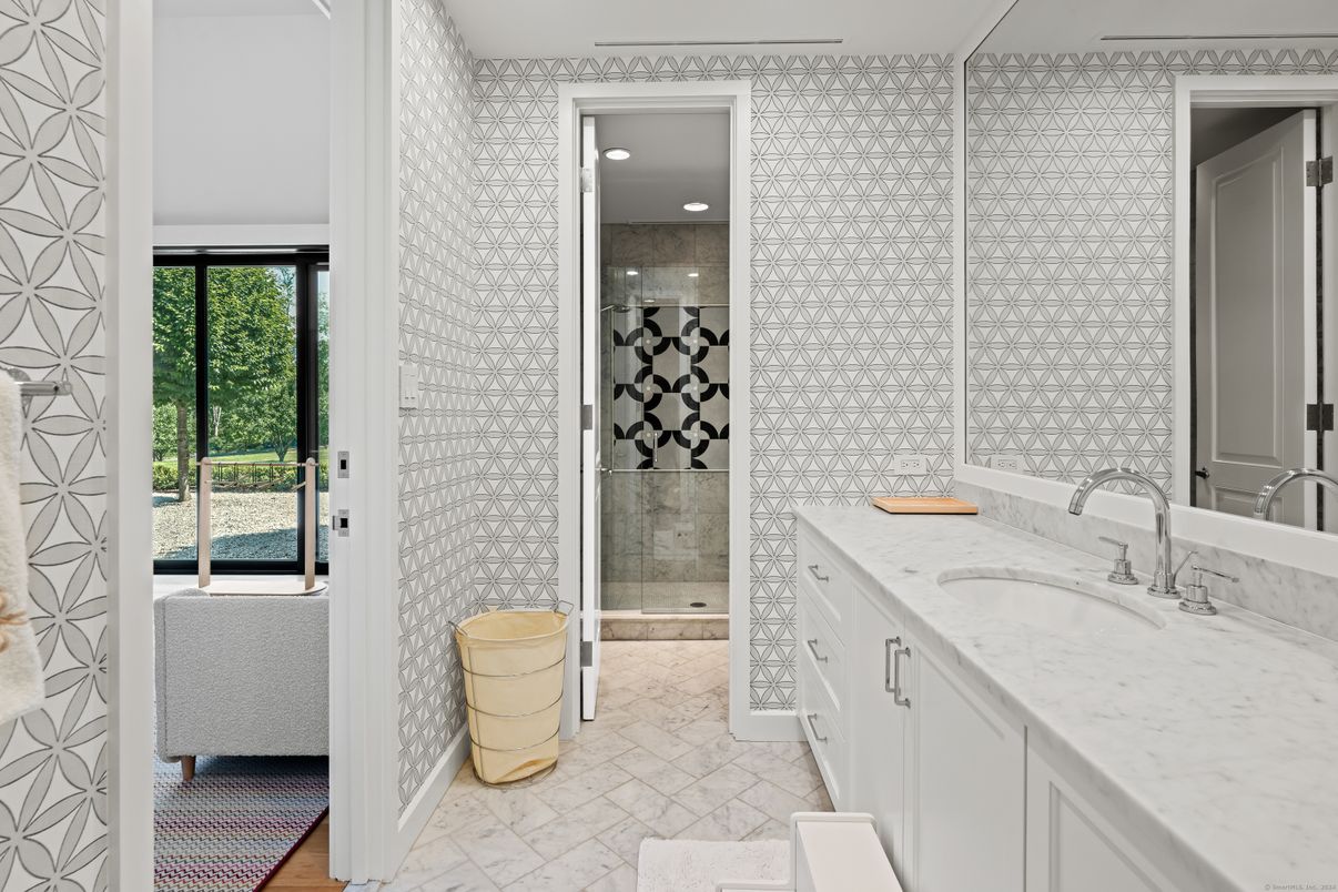Bathroom, Glass Shower, Interior, Marble, Recessed Lighting