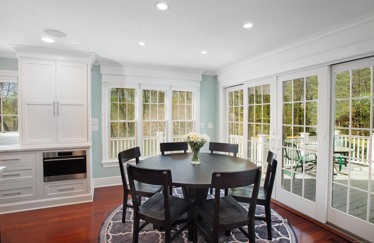 Dining room, Interior, Recessed Lighting, Wood Texture Flooring