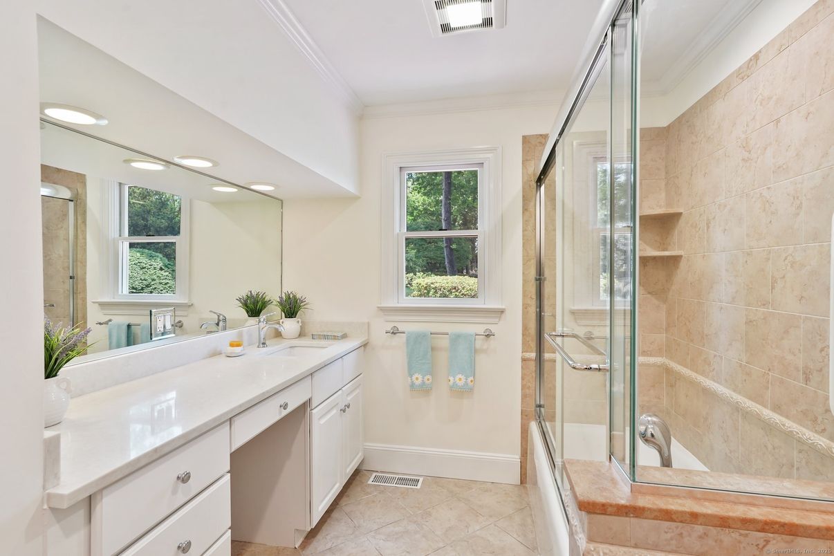 Bathroom, Dual Sink Vanities, Glass Shower, Interior, Recessed Lighting