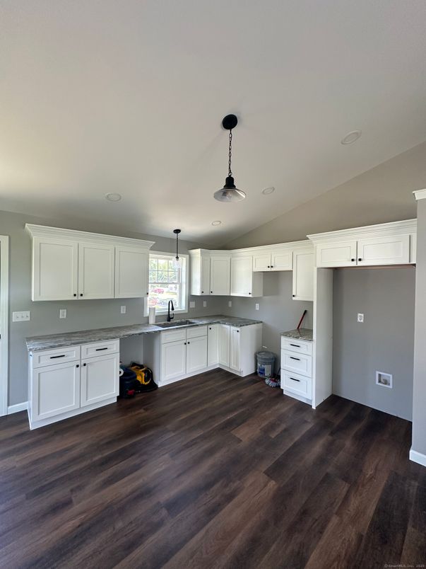 Interior, Kitchen, Pendant Lights, Wood Texture Flooring