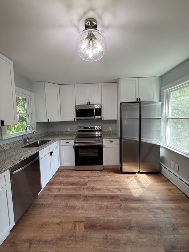 Interior, Kitchen, Stainless Steel Appliances, Wood Texture Flooring