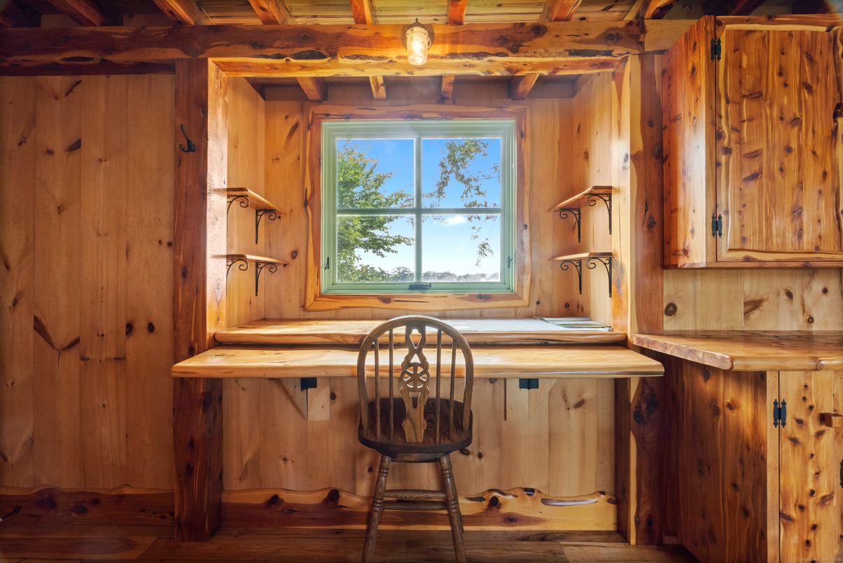 Home Office, Interior, Wood Texture Flooring, Wooden Walls