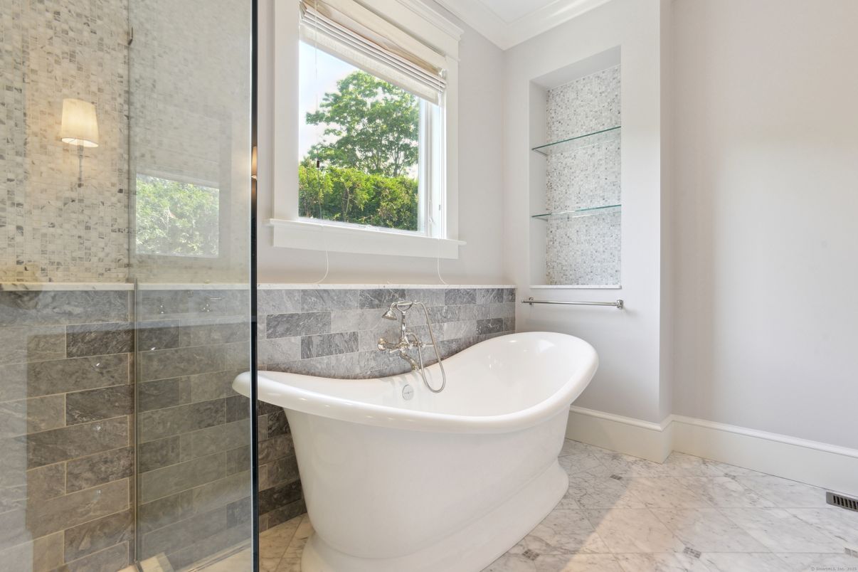 Bathroom, Free Standing Baths, Glass Shower, Interior, Marble