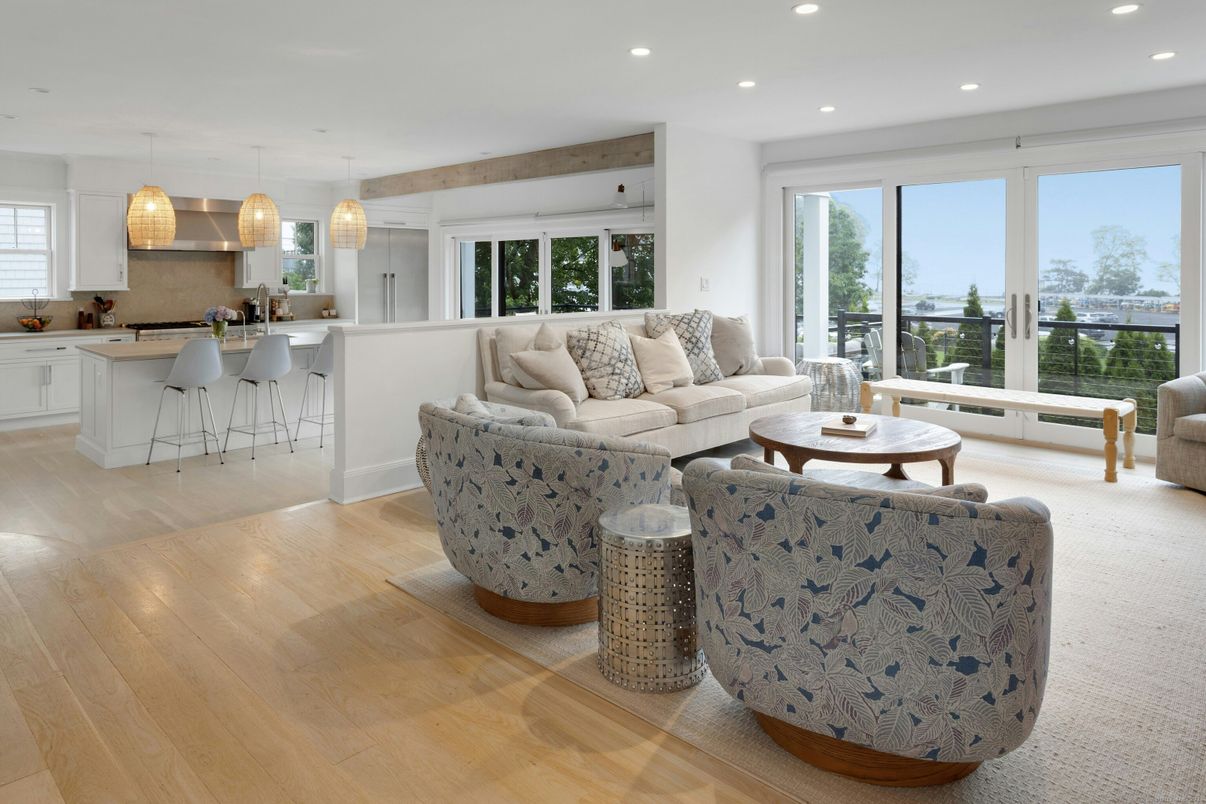 Interior, Kitchen, Living room, Pendant Lights, Recessed Lighting, Wood Texture Flooring