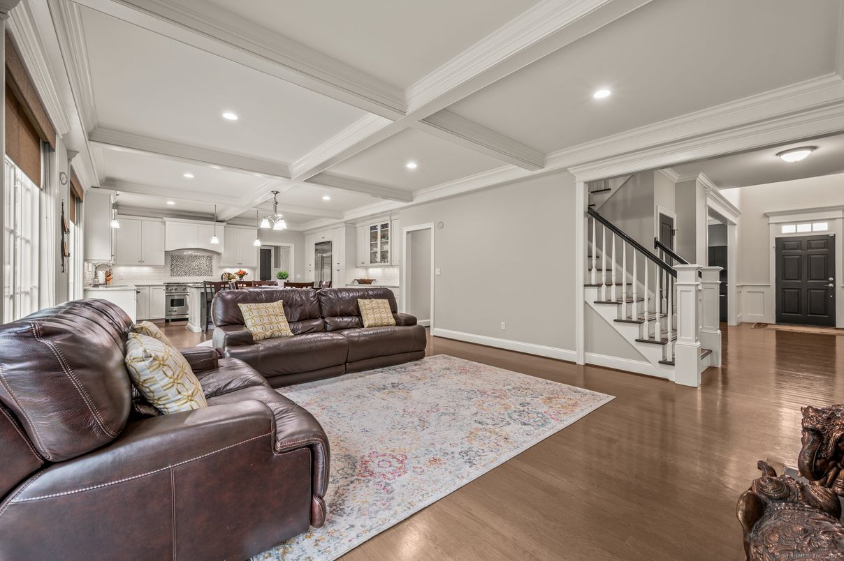 Interior, Kitchen, Living room, Recessed Lighting, Wood Texture Flooring