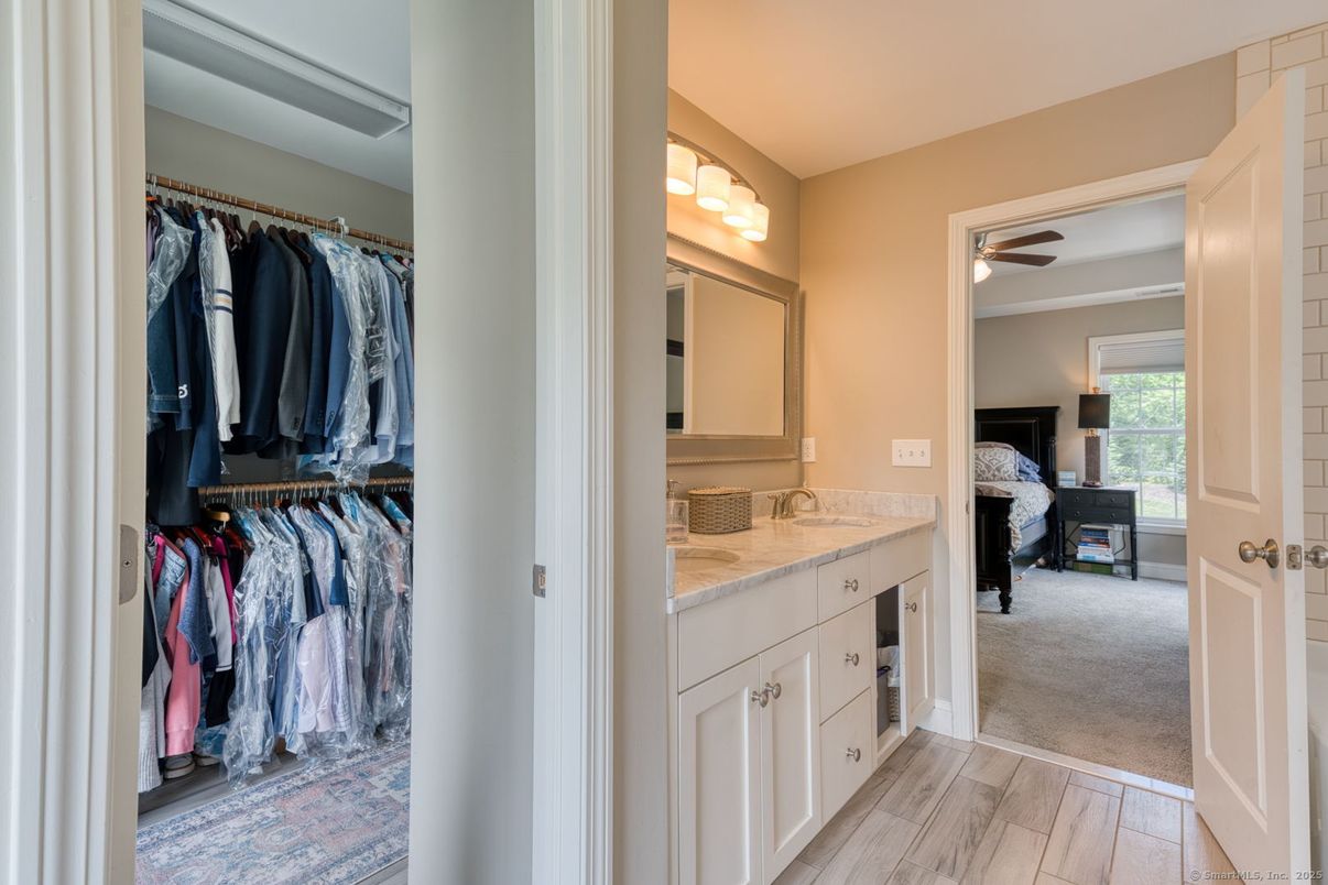 Bathroom, Bedroom, Dual Sink Vanities, Interior, Walk-in Closets, Wood Texture Flooring