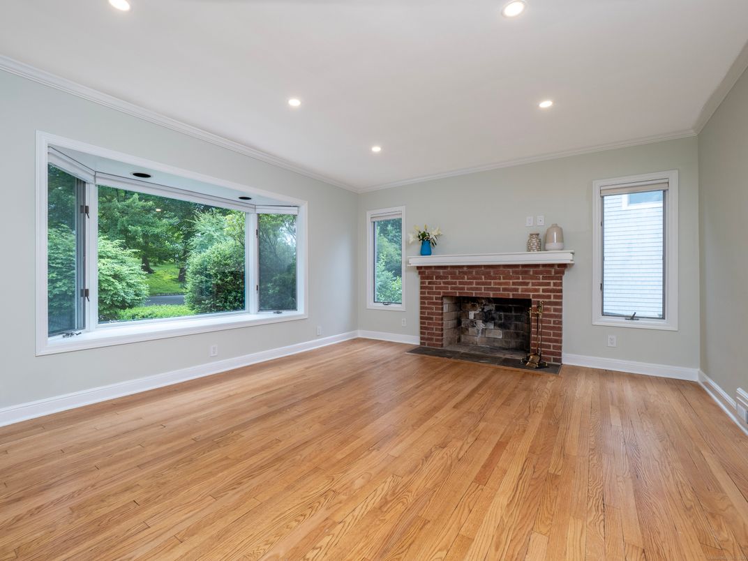 Empty room, Fireplace, Interior, Recessed Lighting, Wood Texture Flooring