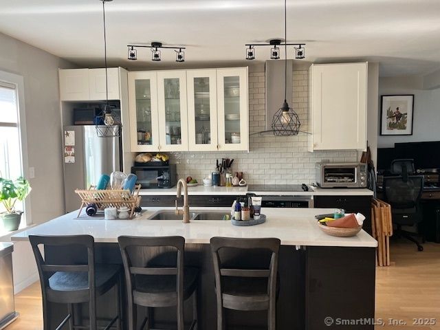Interior, Kitchen, Pendant Lights, Stainless Steel Appliances, Wood Texture Flooring