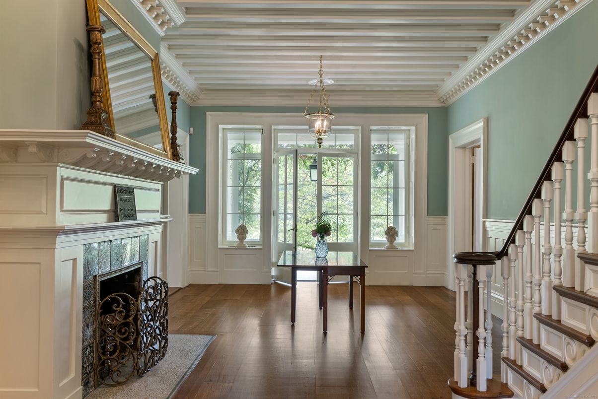 Fireplace, Interior, Pendant Lights, Wood Texture Flooring